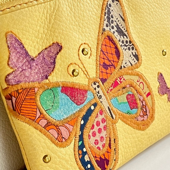 Fossil Embroidered Butterflies Floral Wristlet Wallet‎ Leather Yellow Clutch - Picture 3 of 15